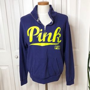 PINK VS 1/4 zip sweatshirt, purple & neon green